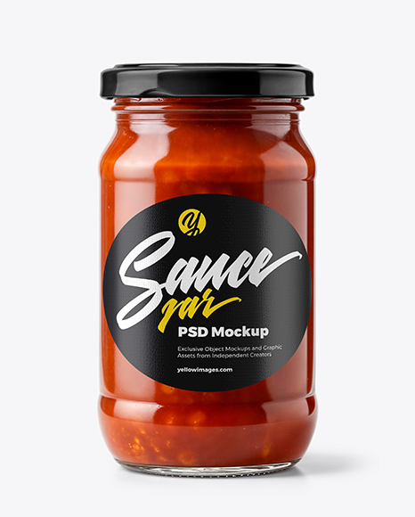 Clear Glass Jar with Tomato Salsa Mockup