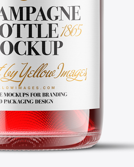 Clear Glass Red Champagne Bottle Mockup