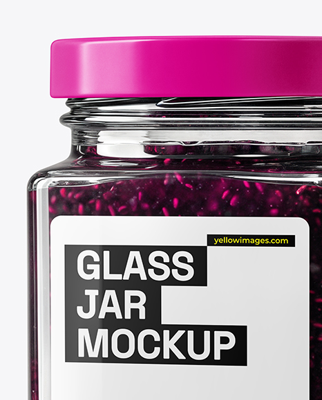 Square Glass Jar with Blueberry Jam Mockup
