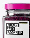 Square Glass Jar with Blueberry Jam Mockup
