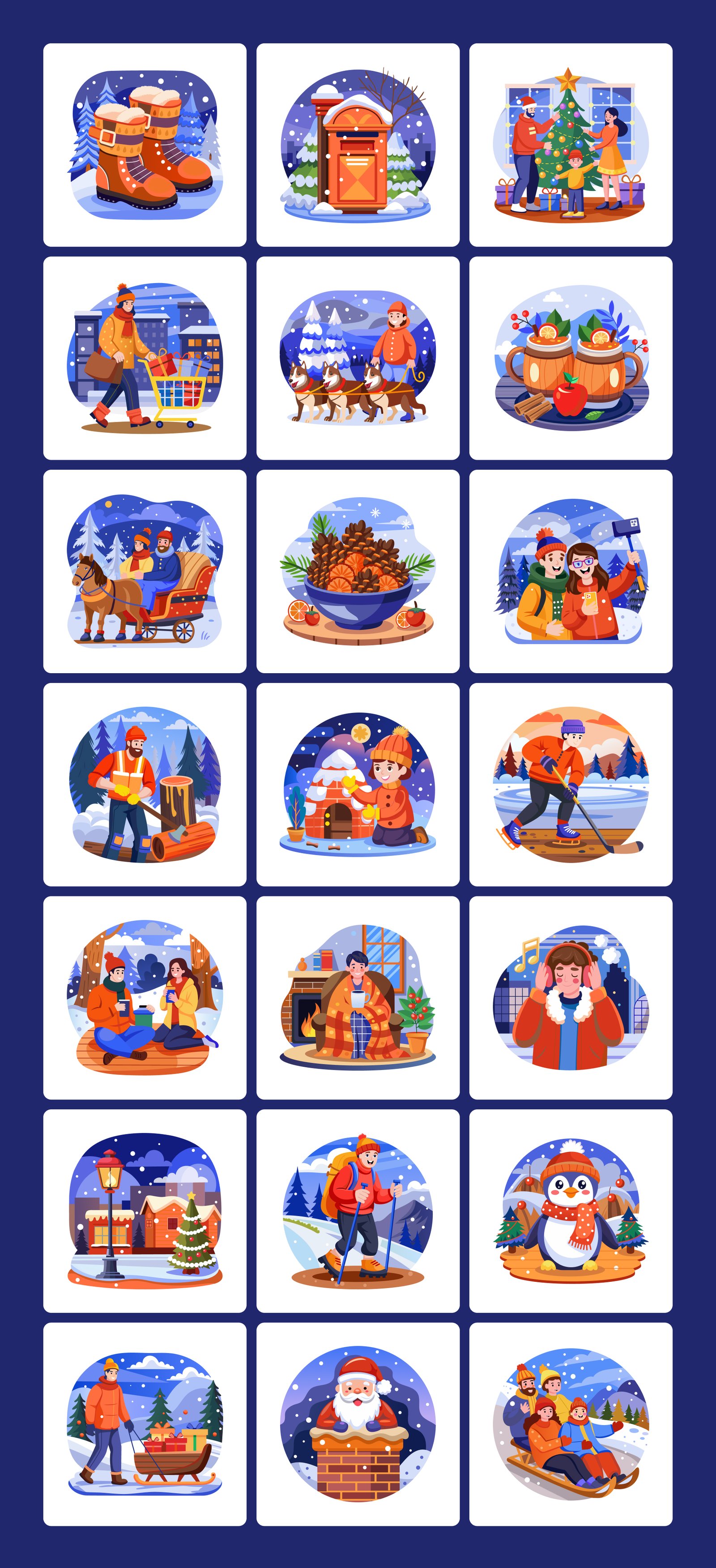 Cute Winter Scene Illustration Art Set