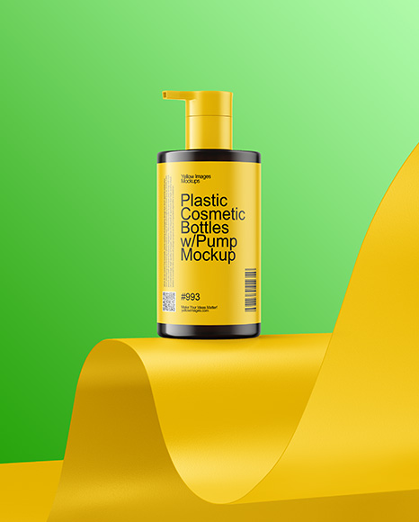Amber Cosmetic Bottles with Pump Cap Mockup