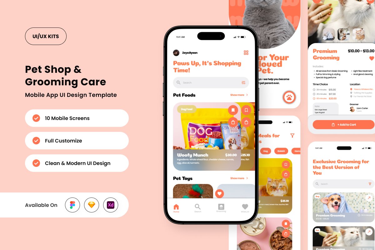 Faunix – Pet Health &amp; Grooming App Design Template