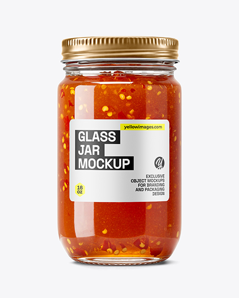 Glass Jar with Hot Pepper Jelly Mockup - Sauce bottle mockup