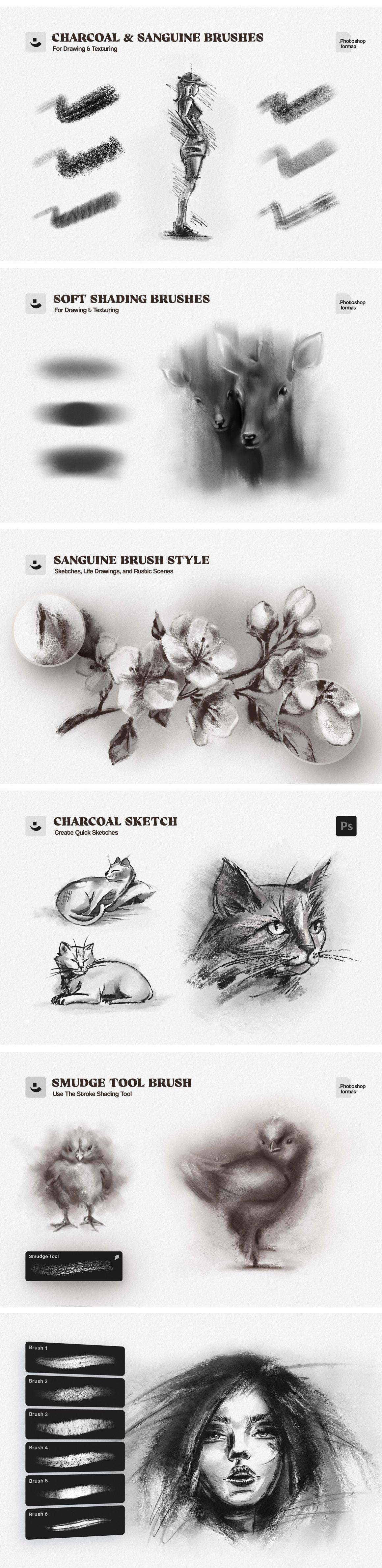 Charcoal Sketch Photoshop Brushes