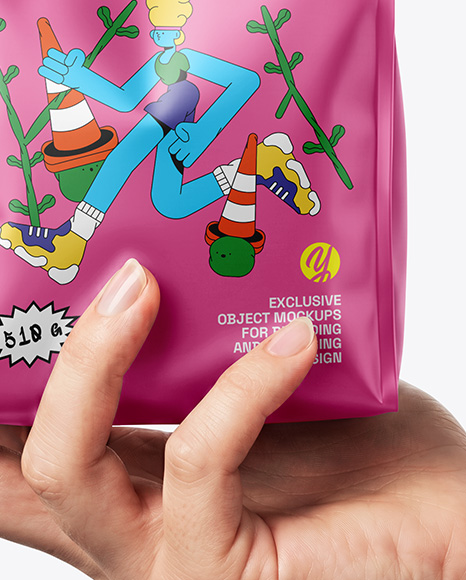 Matte Food Bag in a Hand Mockup