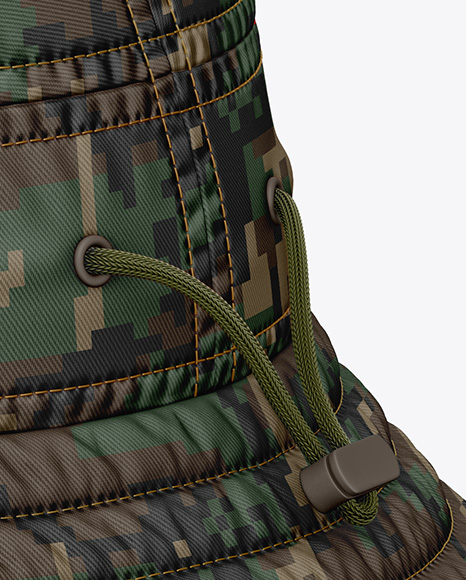 Twill Bucket Hat Mockup - Back Half Side View