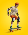 Skater in Protective Gear with Skateboard Mockup