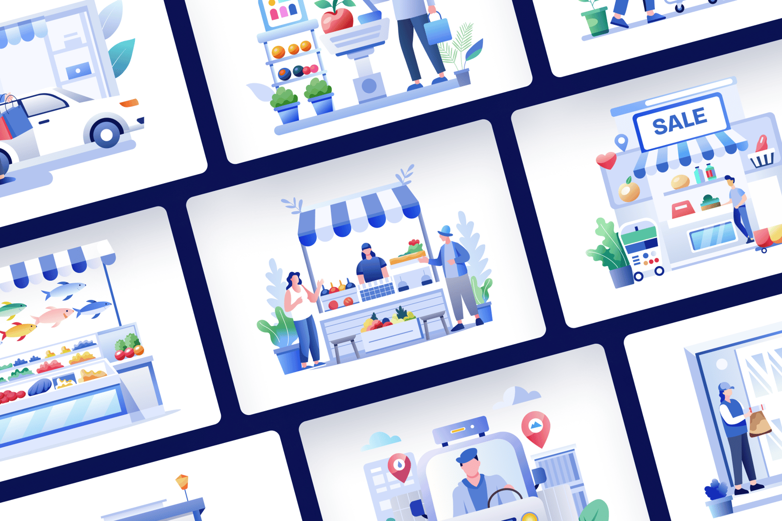 Grocery Shopping Illustrations