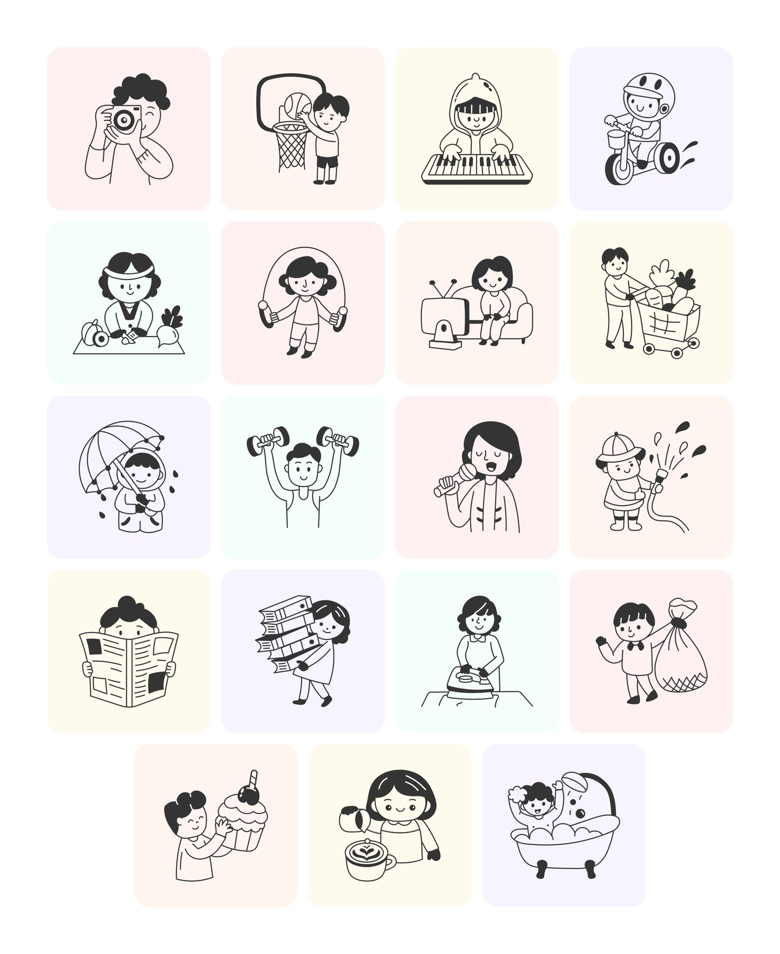 Daily Activities Doodle Illustration Set