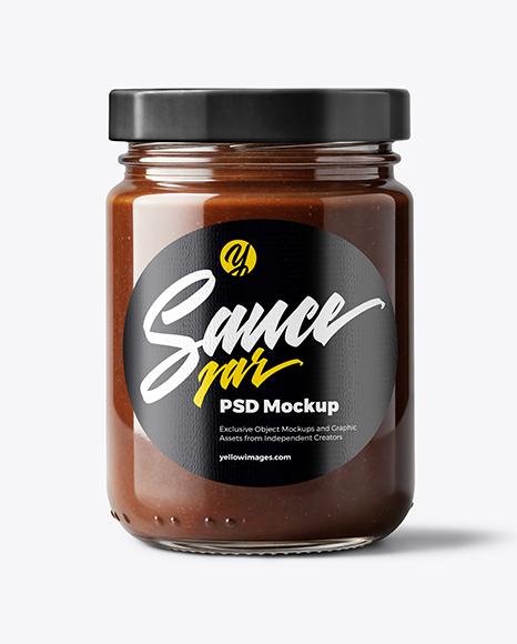 Glass Jar with Chocolate Fudge Sauce Mockup