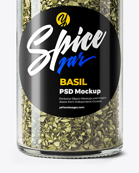 Glass Spice Jar with Dried Basil Mockup