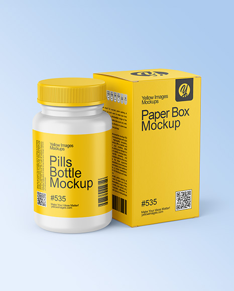 Plastic Pill Bottle with Paper Box Mockup