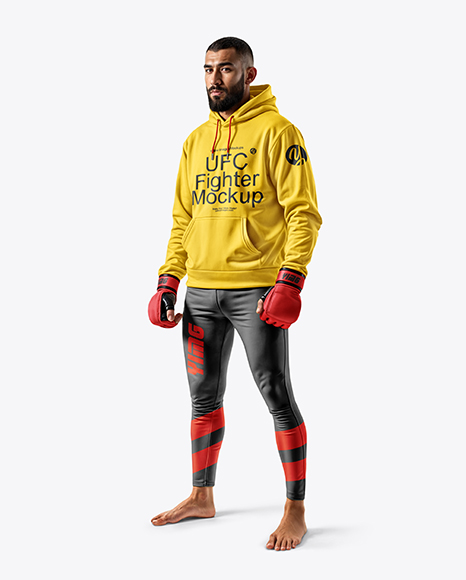 Male UFC Fighter Wearing Track Suit Mockup - Men+S+Heather+Hoodie+Mockup+Half+Side+View+In+Apparel+Mockups+On+Yellow+Images+Object+Mockups