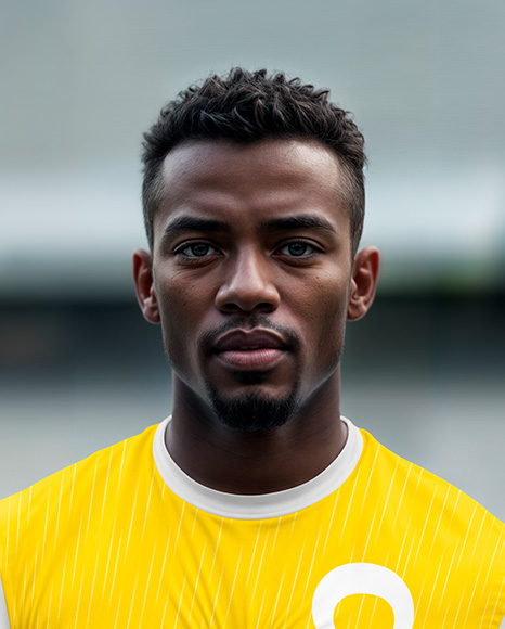 Soccer Player Wearing a Crew Neck Jersey and Shorts at the Stadium Mockup