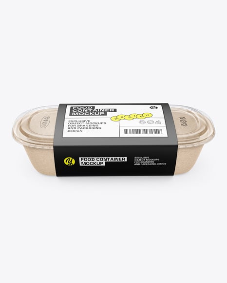 Kraft Paper Food Container in Paper Sleeve Mockup