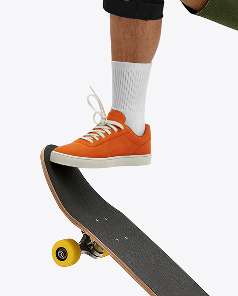 Skater in Protective Gear with Skateboard Mockup