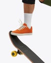 Skater in Protective Gear with Skateboard Mockup