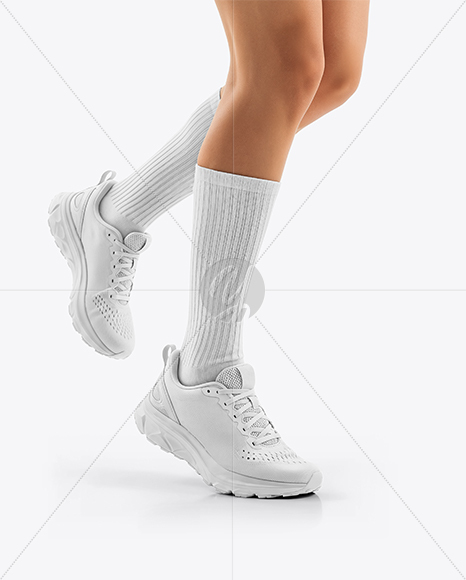 Running Shoes on Women's Legs Mockup