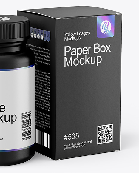 Plastic Pill Bottle with Paper Box Mockup