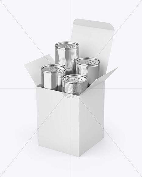 Box W/ Glossy Metallic Cans Mockup