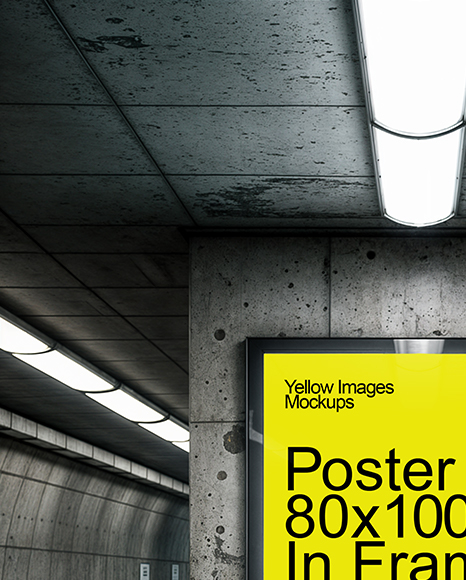 Framed Poster in Underground Passage Mockup