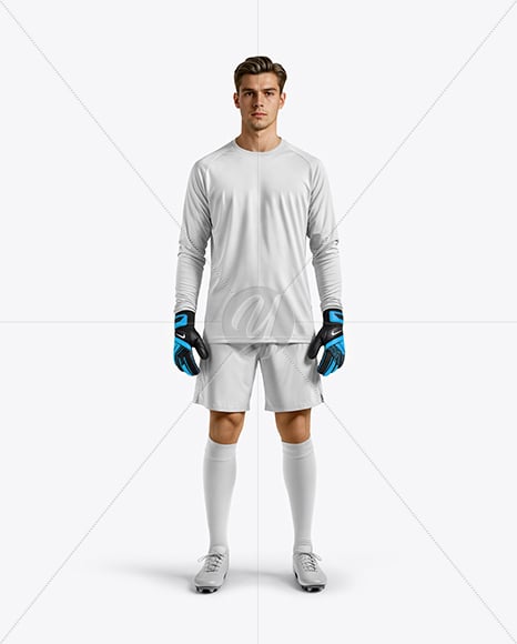Soccer Goalkeeper Wearing Long Sleeve Jersey and Shorts Mockup