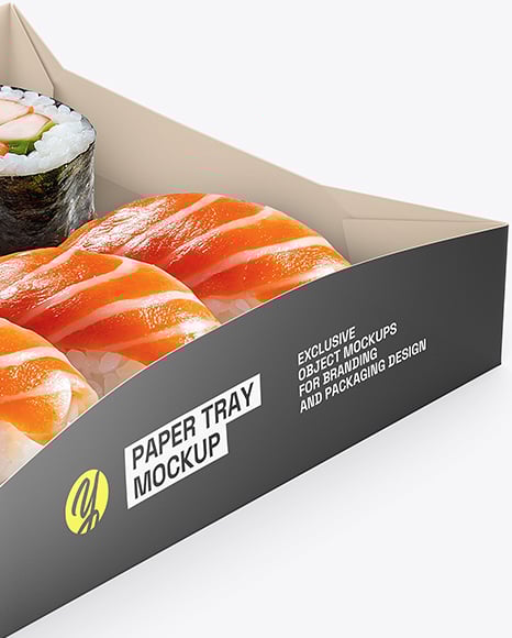 Paper Food Catering Tray with Sushi Mockup