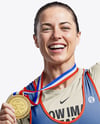 Woman Wearing Weightlifing Suit with Medal Mockup