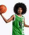 Female Basketball Player Wearing Jersey and Shorts Mockup