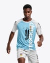 Soccer Player Wearing Raglan Jersey and Shorts Mockup