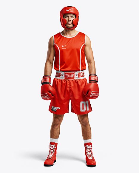 Man Wearing Full Boxing Kit Mockup - Kit mockup psd