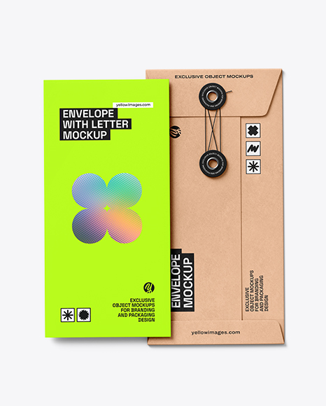 Kraft Paper Envelope with Letter Mockup – Top View
