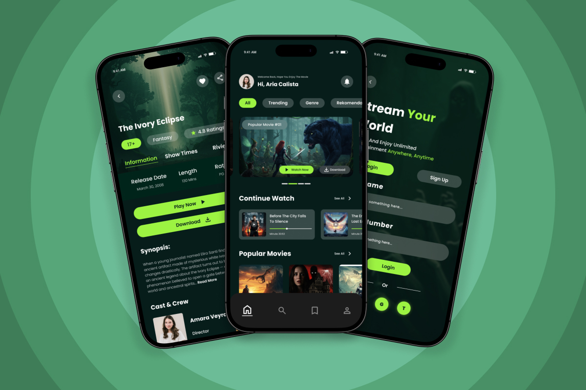Flickstreamer – Movie Streaming Mobile App Design Template