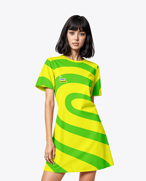 Young Woman Wearing Short Sleeve Dress Mockup - White long sleeve mockup