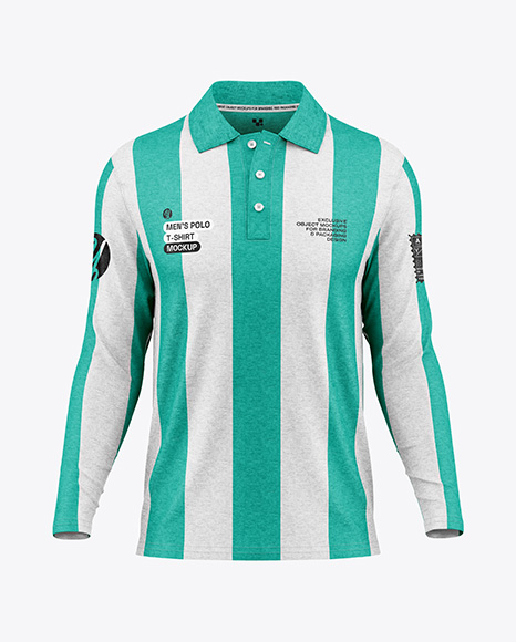 Men's Heather Long Sleeve Polo Shirt Mockup - Front View