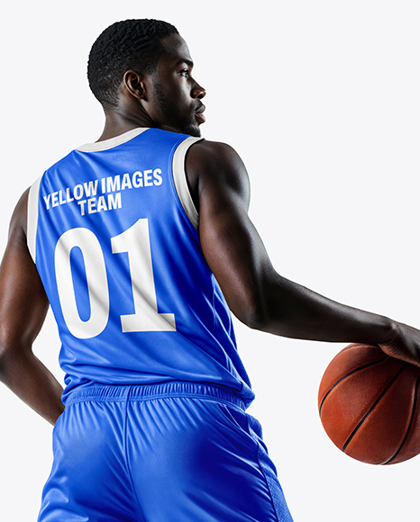 Basketball Player Wearing Jersey and Shorts with Basketball Mockup