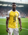 Soccer Player Wearing a Crew Neck Jersey and Shorts at the Stadium Mockup