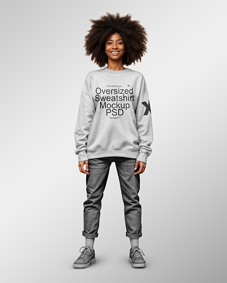 Black Woman Wearing an Oversize Sweatshirt and Jeans Mockup