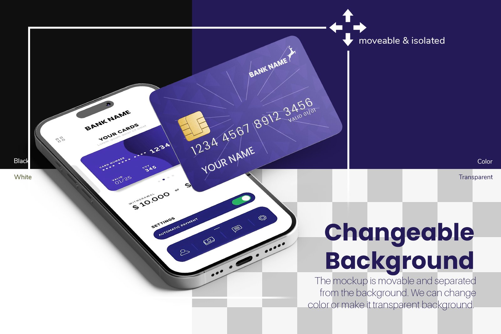 ATM Bank Card with iPhone 16 Mockup Set