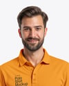 Man Wearing Long-Sleeve Polo Shirt and Jeans Mockup