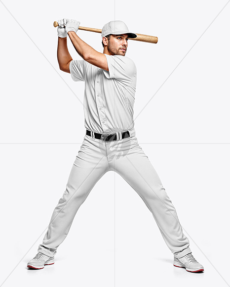 Man Wearing a Full Baseball Kit with Bat Mockup