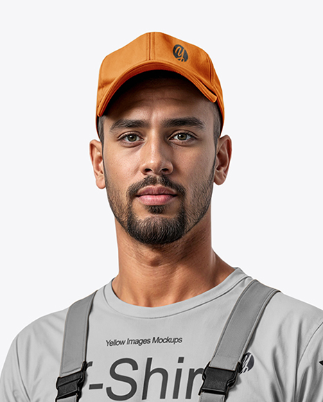 Man Wearing a Bib Overalls and T-Shirt Mockup