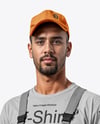 Man Wearing a Bib Overalls and T-Shirt Mockup