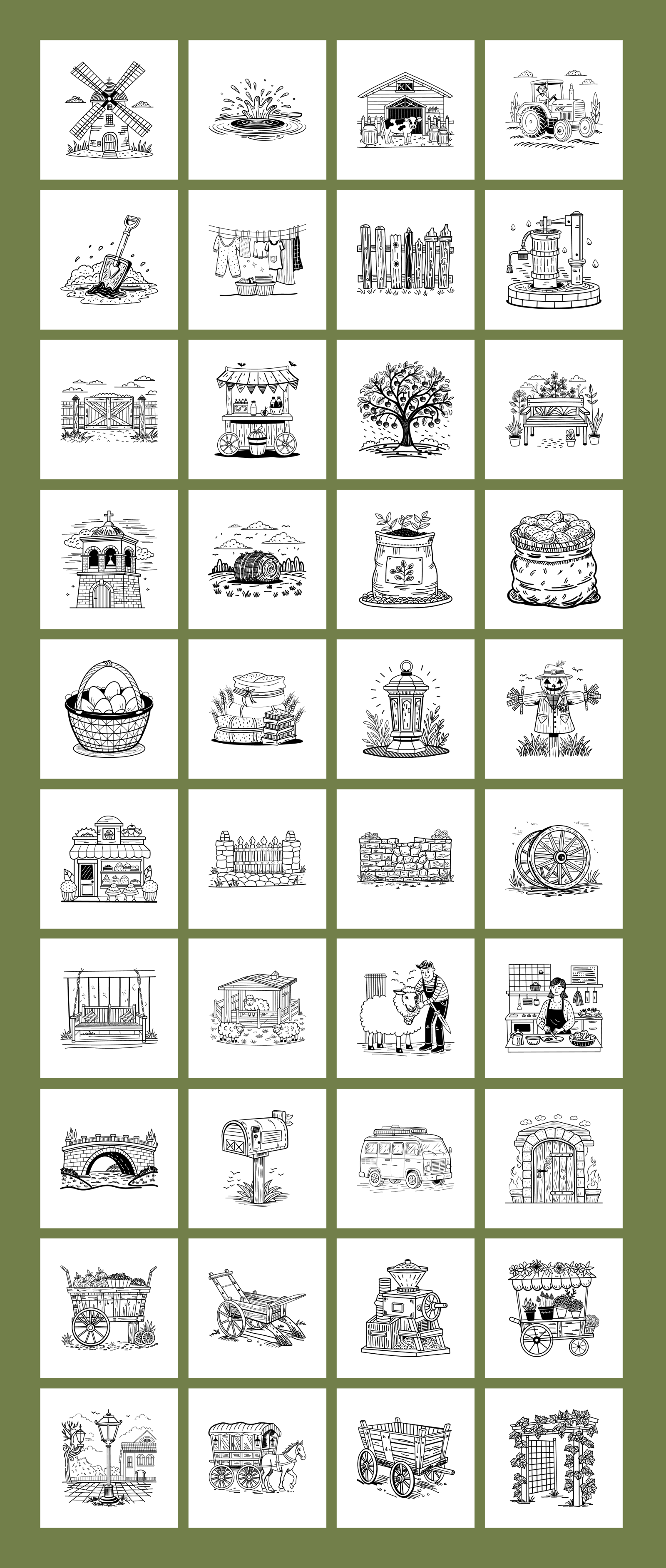 Vintage Farm and Village Illustrations