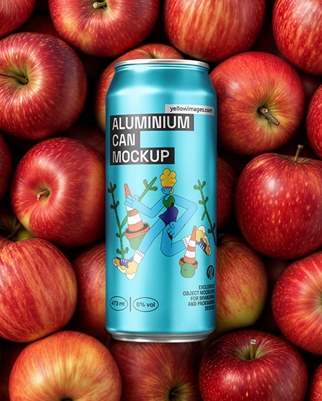 16oz Drink Can on a Stack of Red Apples Mockup