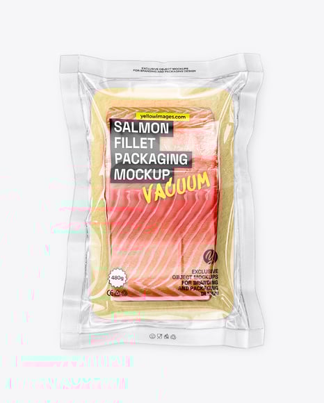 Clear Plastic Flow-Pack with Salmon Fish Fillet Mockup - Sliced+Cheese+Packaging+Mockup+In+Flow+Pack+Mockups+On+Yellow
