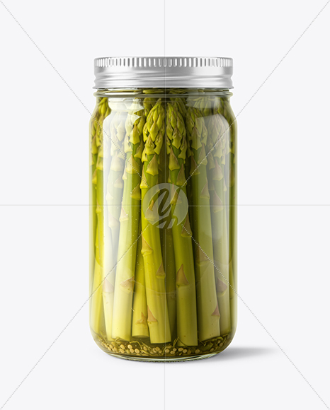 Glass Jar with Pickled Asparagus Mockup