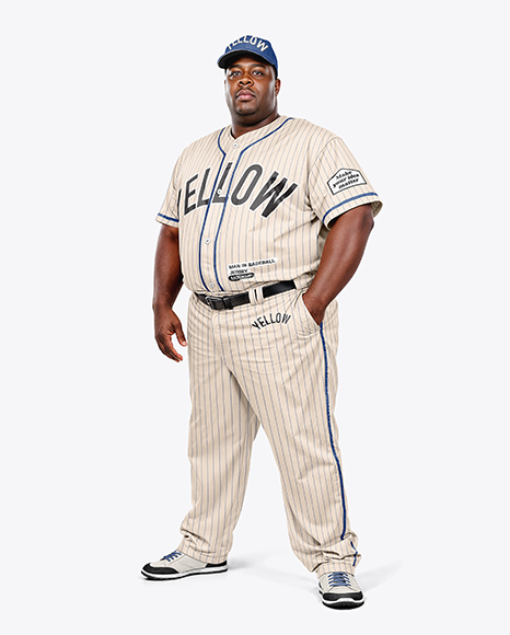 Black Man Wearing a Full Baseball Kit Mockup - Mens+Baseball+Jersey+Mockup+HalfsideView+Download+...