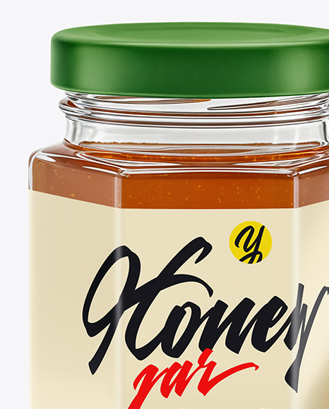 Hexagonal Glass Jar with Orange Blossom Honey Mockup